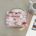 Cute pink canvas makeup bag with rabbit print, portable zipper coin purse travel pouch. - Vintage Paper Country Rabbit