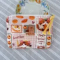 Cute cat bakery canvas cosmetic pouch, small portable zipper coin purse for daily use. - Sweet Cat Baking Diary