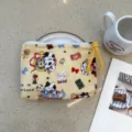 Cute cartoon cat printed canvas zipper coin purse, portable makeup and travel storage bag. - Clock Cute Cat Adventure
