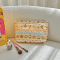 Cute bear print cosmetic bag, large capacity canvas toiletry pouch for daily storage and travel. - Plaid Greedy Bear