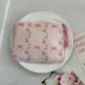 Floral cotton coin purse mini portable storage bag cute makeup lipstick earphone pouch organizer - Pink Vine Woven Emblem