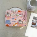 Pink cute cat canvas coin purse with tassel zipper, portable makeup cosmetic storage bag. - Holiday Cat Chronicle