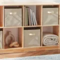 Opvouwbare stoffen opbergdoos open vierkante organizer mand met handvatten voor kledingkast. - 25x25x25cm / Beige