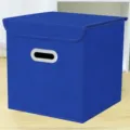 Blauer Stoff Aufbewahrungsbox mit Deckel, faltbarer Ordnungsbox für Kleidung und Spielzeug. - Groß (28x28x28cm) / Mit Deckel Dunkelblau