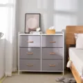 6-Drawer Fabric Storage Chest, White Metal Frame Dresser with Wood Handles for Bedroom - 3 Layers 6 Drawers / Light Gray