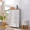 5-drawer fabric storage cabinet with wood top and metal frame for bedroom living room - 4 Layers 5 Drawers / White