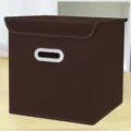 Dunkelbraune Faltbare Stoff Aufbewahrungsbox mit Deckel und Griff für Kleidung und Spielzeug. - Groß (28x28x28cm) / Mit Deckel Braun