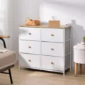 Modern 6-drawer storage cabinet with wooden top and white metal frame for bedroom living room - 3 Layers 6 Drawers / White