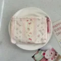 Floral canvas coin purse with zipper and cute lamb print, mini portable pouch for cards and keys. - Floral Fence Little Sheep