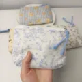 INS style cute fabric makeup bag portable travel cosmetic storage pouch daily use - White Base Blue Leaves Rabbit