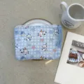 Blue checkered canvas coin purse with cute puppy print, portable cosmetic zipper storage bag. - Light Blue Star Dog