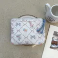 Cute vintage cartoon pattern storage pouch with zipper and blue braided pull for daily use. - Diamond Deer Chronicle