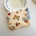 Cute cartoon printed coin purse small storage pouch with braided zipper pull for daily use. - Flowers and Childhood Dreams