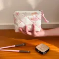 Cute cartoon animal quilted cosmetic pouch for daily travel, mini handbag with zipper closure. - S / Quilted Pink Sweet Dancing Meow - Small