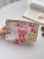 Cute floral embroidered cosmetic bag large capacity makeup pouch portable travel organizer - L / Cosmos