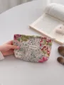 Pink floral embroidered cosmetic makeup bag portable travel pouch for women daily use storage - M / Cosmos