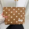 Brown corduroy cosmetic bag with white polka dots retro travel makeup pouch for women. - L / Caramel Polka Dot