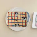 Yellow plaid canvas zipper coin pouch with cute cartoon dog pattern for daily travel. - Red Blue Plaid Puppy
