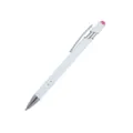 Λευκό μεταλλικό στυλό με ροζ μύτη stylus, σχεδιασμό click και ασημί κλιπ για δώρο. - Λευκός Κορμός με Роζ Άκρη Αφής