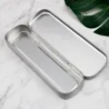 Ασημένια μεταλλική κασετίνα κουτί 200x60x22mm κουτί αποθήκευσης γραφικής ύλης για σχολείο. - Ασημί