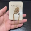 Gold rhinestone rose flower brooch with tassel chains for women suit lapel pin - Rose Style (20)