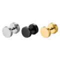 Vue de détail des boucles d'oreilles clous rondes haltères en acier inoxydable argent noir or. - Pièce Unique / 6mm Paquet / Acier