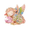 Lindo broche de cordero ángel con cristal rosa estrás perla, accesorio de ropa de animal. - Rosa