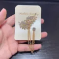 Gold-toned rhinestone feather tassel brooch pin for women elegant suit clothing accessory - Feather Style (17)