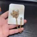 Gold rhinestone floral tassel brooch pin elegant suit lapel accessory for women - Flower Style (3)