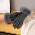 Gants d'hiver pour femmes écran tactile chaud avec poignets en fausse fourrure gris foncé - Taille unique / Gants à Doigts / Gris foncé