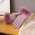 Gants chaud d'hiver pour femmes avec manchette en fausse fourrure et design tactile pour conduire - Taille unique / Gants à Doigts / Violet