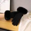 Gants d'hiver chauds pour femmes tactiles avec poignets en fausse fourrure élégants noirs - Taille unique / Gants à Doigts / Noir