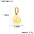 Stainless steel 14K gold plated Aquarius zodiac pendant charm with purple zircon, 1.5x0.8cm. - Aquarius / Gold