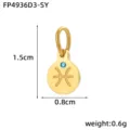 Stainless steel 14K gold plated Pisces zodiac sign pendant charm with blue zircon crystal. - Pisces / Gold