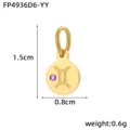 Stainless steel 14K gold plated Gemini zodiac sign pendant with purple zircon crystal. - Gemini / Gold