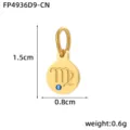 Detail view of gold stainless steel virgo zodiac pendant with blue cubic zirconia gemstone. - Virgo / Gold