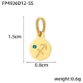 Stainless Steel Sagittarius Round Pendant 14K Gold Plated Zircon Jewelry Accessory - Sagittarius / Gold