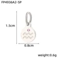 Stainless steel zodiac pendant with colored zircon, 1.5cm height, 0.8cm width, 0.6g weight. - Aquarius / Silver