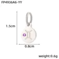 Gemini zodiac stainless steel pendant detail view with purple zircon and jump ring 1.5cm - Gemini / Silver