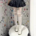 Carino collant con giarrettiera in nastro lolita calze alte bianche stile kawaii dolce - Taglia unica / Bianco avorio