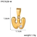 Gold 18K plated stainless steel bubble letter W pendant detail shot, showing sparkling rhinestone. - Letter W