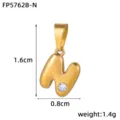 Gold stainless steel bubble letter N pendant with diamond for DIY handmade jewelry making. - Letter N