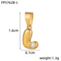 Gold stainless steel bubble letter L pendant detail with sparkling rhinestone crystal. - L