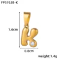 Gold puffy letter K pendant detail, 18K gold plated stainless steel DIY charm with clear stone. - Letter K