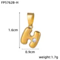 Gold bubble letter H pendant detail view, stainless steel 18k gold plated with crystal stone. - Letter H