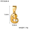 3D bubble letter B pendant detail, stainless steel 18k gold plated with sparkling rhinestone. - Letter B