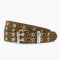 Cintura in pelle leopardata punk con rivetti a stella argentati e doppia fibbia - 107*3.3cm / Stampa leopardata