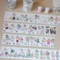 Schattig meisje illustratie washi tape rol decoratieve plaksticker voor dagboek - Doorlopen (Gedecanteerd 100cm)