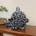 Παιδικό γκρι λεοπάρ βελούδινο σακίδιο χαριτωμένη μαλακή σχολική τσάντα για χειμώνα - Μπλε