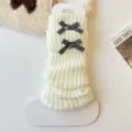 Lolita niños tejido calentadores de piernas invierno cálido puños de botas con lazos cuadros corazones - Talla única / Blanco